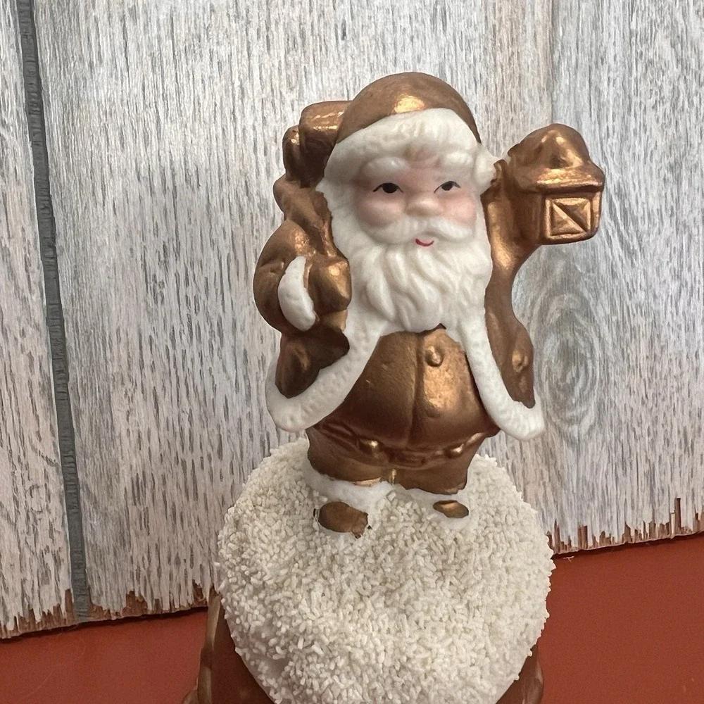 Vintage World Bazaars Inc. Holiday Collection Gold Suited Porcelain Santa‎ Bell